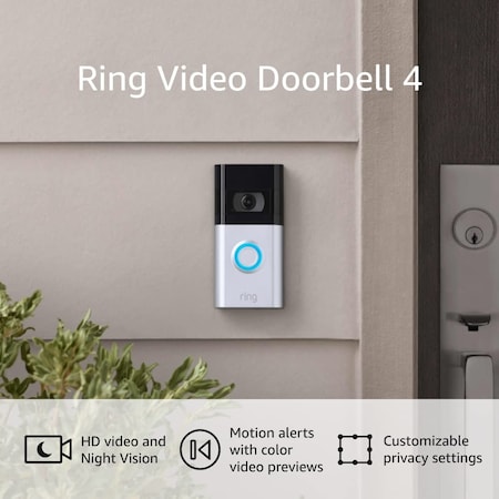 Ring Video Doorbell 4  Satin Nickel RINB08JNR77QY